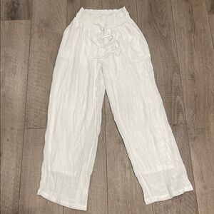 Sorrento Coastal HighRise Breezy Elegant White Drawstring Pants Size Large
